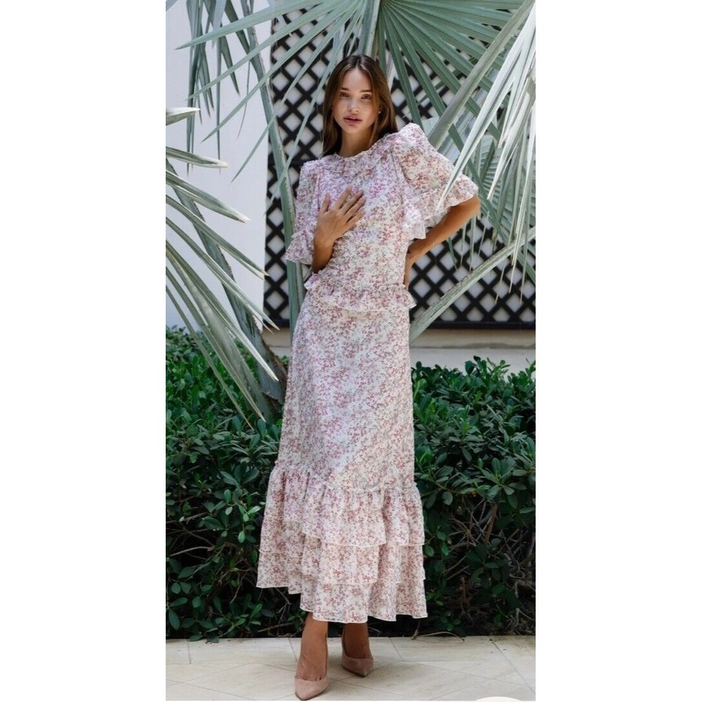 ALB Anne Louise Boutique Dress 14 Prairie Cottagecore Maxi Backless Floral Boho
